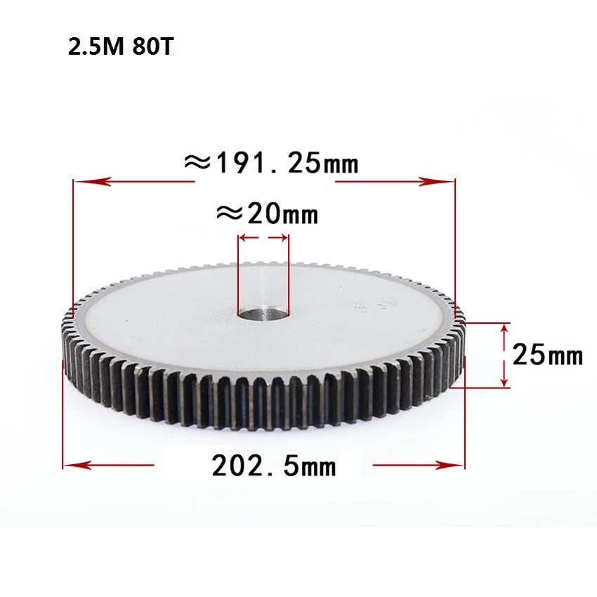 2.5 Mod 12T-75T Spur Gears pitch 7.85mm 45# Steel Pinion Motor Gear Thick 25mm