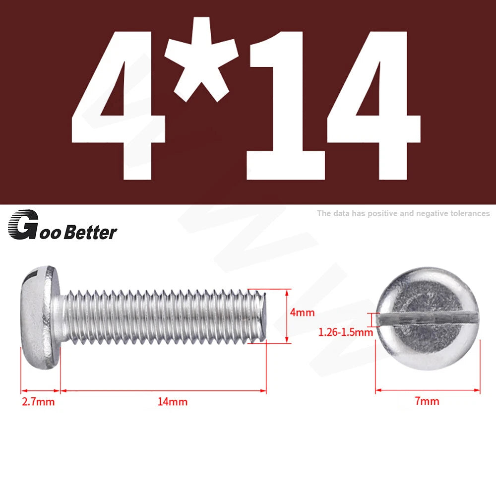 Slotted Pan Head Machine Screws – M1.6 to M4, A2 Stainless Steel, Fully Threaded, Lengths 3mm–60mm