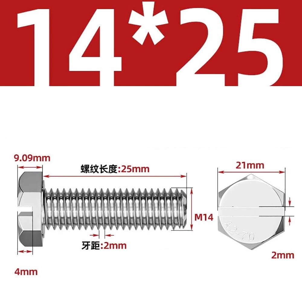 External Hex Slotted Machine Screws – A2 Stainless Steel, M4 to M16, Fully Threaded