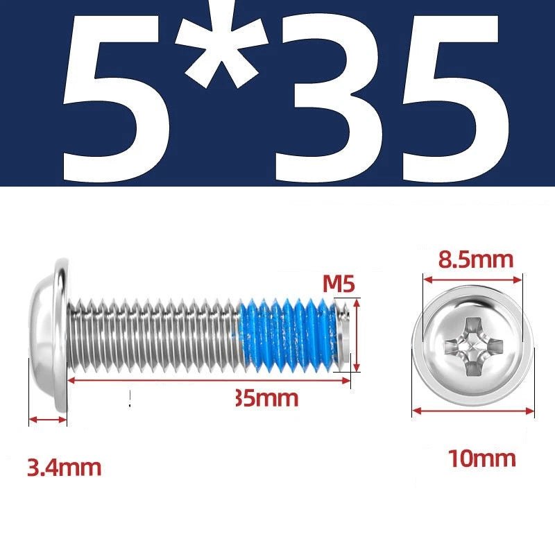 A2 Stainless Steel Phillips Flanged Button Head Machine Screws — M2 to M6, Built - In Washer Face - HomeDIYer