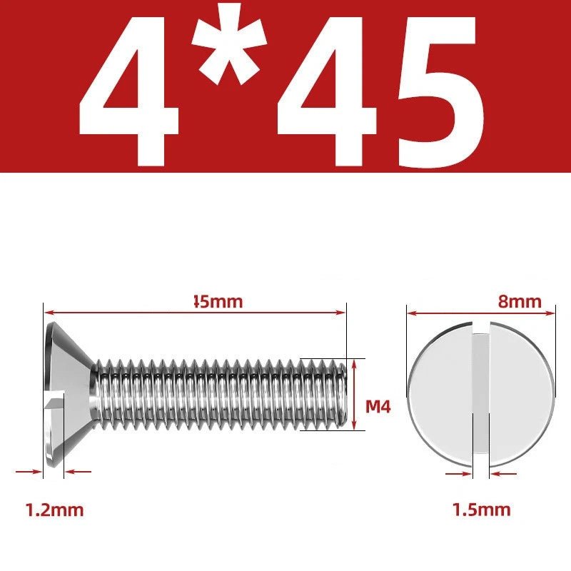 A2 Stainless Steel Slotted Countersunk Machine Screws — M1.6 to M10, Flat Head CSK Bolts - HomeDIYer