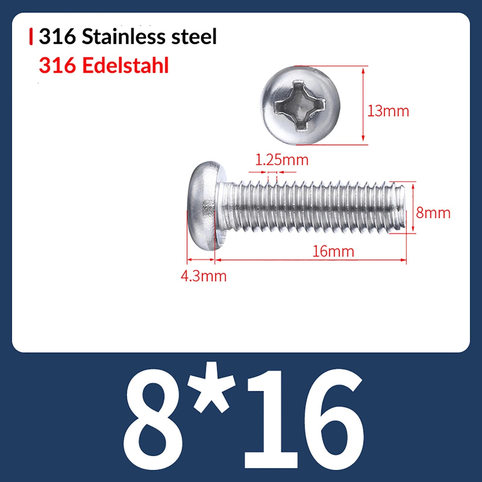 M2 M3 M4 M5 M6 M8 A4 Stainless Steel Phillips Pan Head Machine Screws – DIN 7985, Fully Threaded (4–80mm)