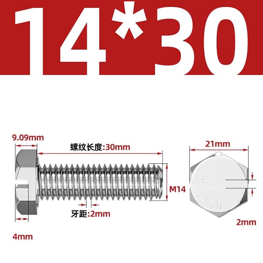External Hex Slotted Machine Screws – A2 Stainless Steel, M4 to M16, Fully Threaded