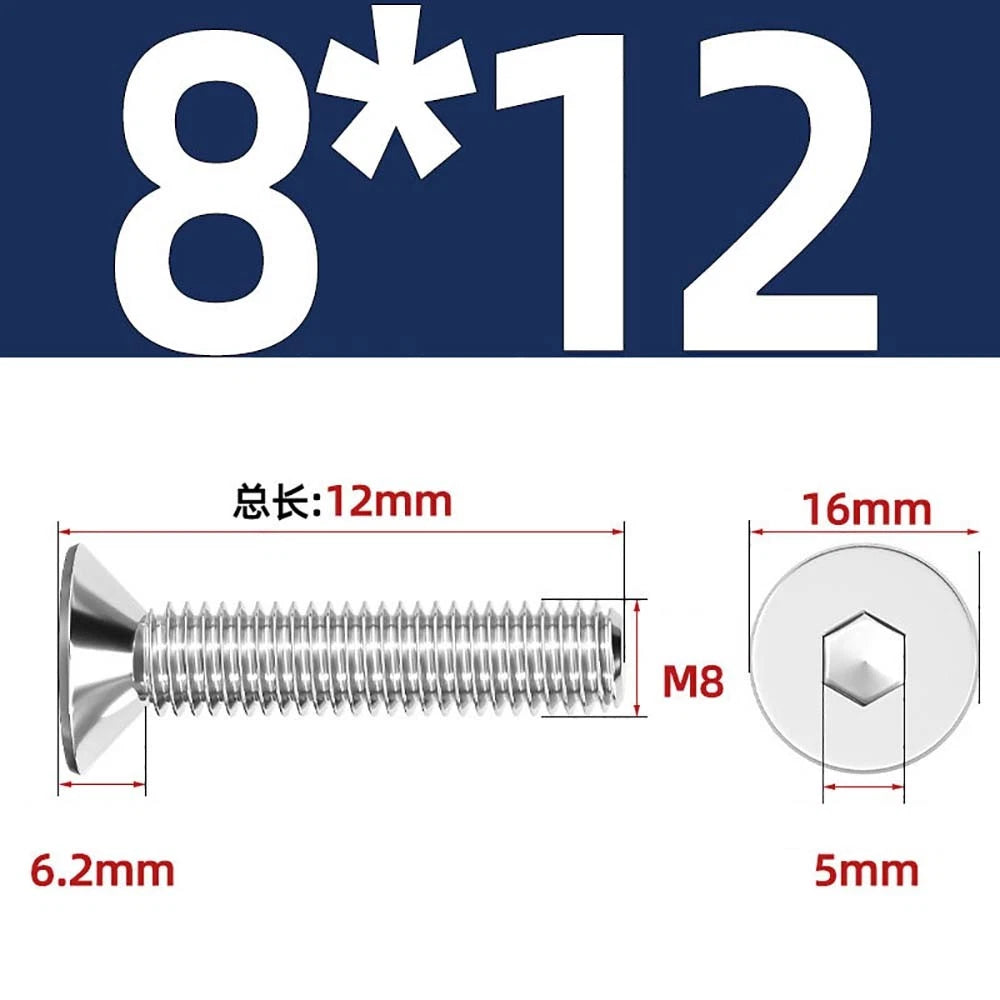 Countersunk Hex Socket Screws – A2 Stainless Steel, M2 to M16, DIN 7991, Fully Threaded