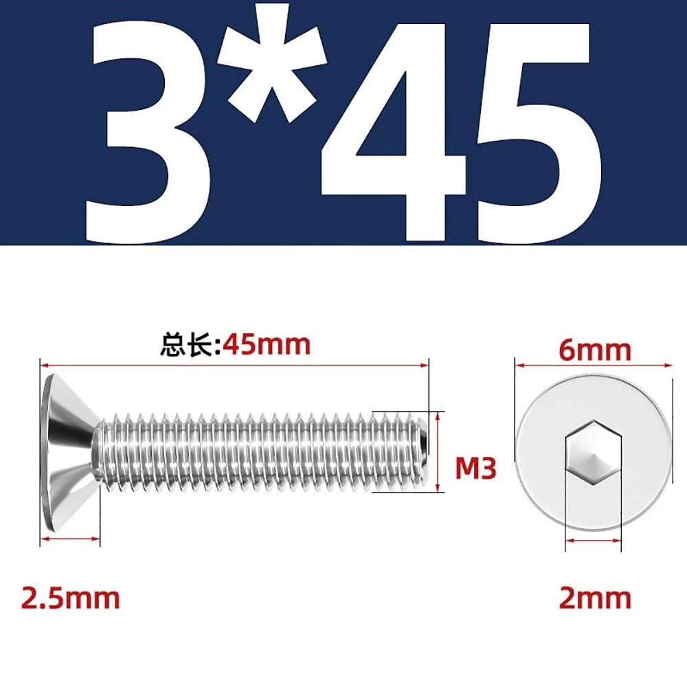 Countersunk Hex Socket Screws – A2 Stainless Steel, M2 to M16, DIN 7991, Fully Threaded