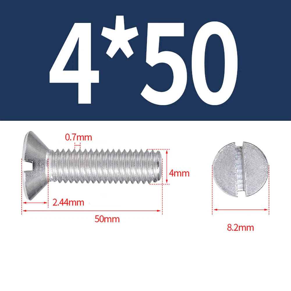 M1.6–M8 A2 Stainless Steel Flat Head Slotted Machine Screws | Countersunk Bolts
