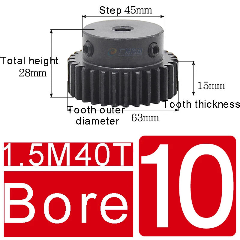 1.5Mod 45# Steel Spur Gears 10-150T Pinion Gear With Step Motor Gear Bore 5-25mm