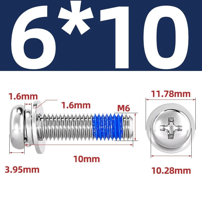 A2 Stainless Steel Phillips Pan Head Machine Screws with Flat & Spring Washers — M2 to M10 - HomeDIYer