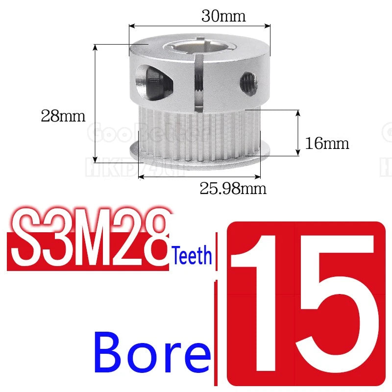 S3M Timing Pulley Belt Synchronous Wheel Gear 3D Printer Bore 5-15mm 20-28 Teeth