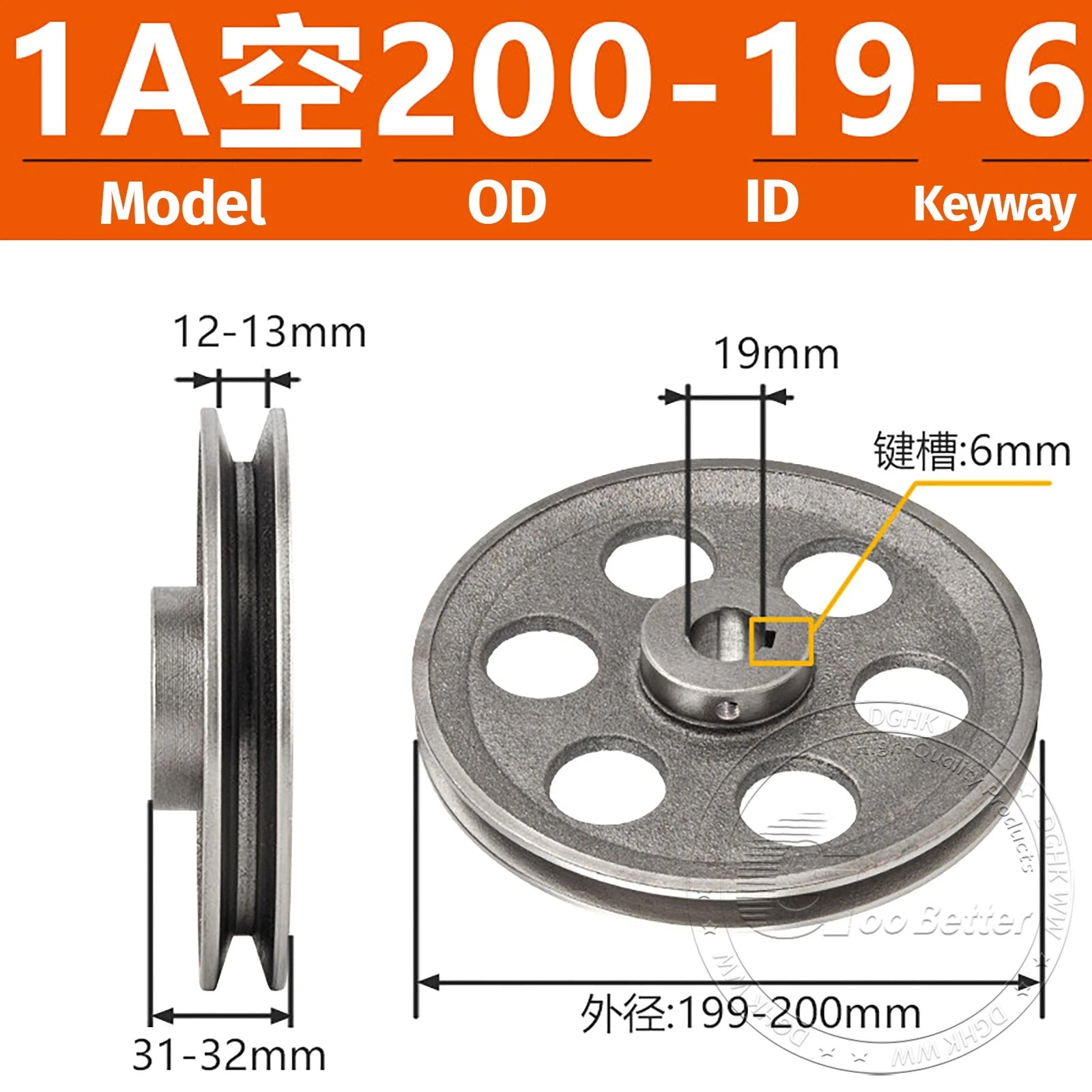 V-Belt Pulley Motor Pulleys Hollow 5-8mm Discs Dia Ø100-300mm For 1A Type Belts