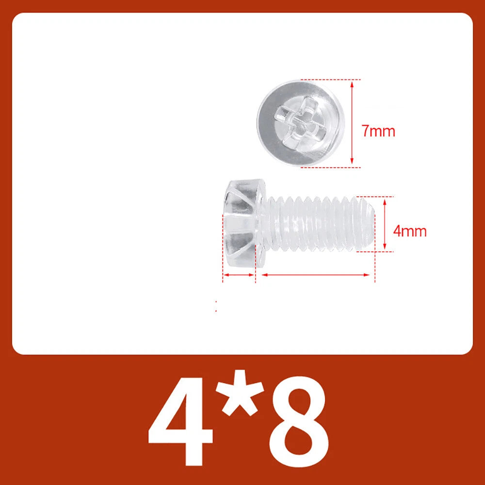M2-M10 Clear Plastic Phillips Round/Pan Head Machine Screws Cross Screws Hex Nut