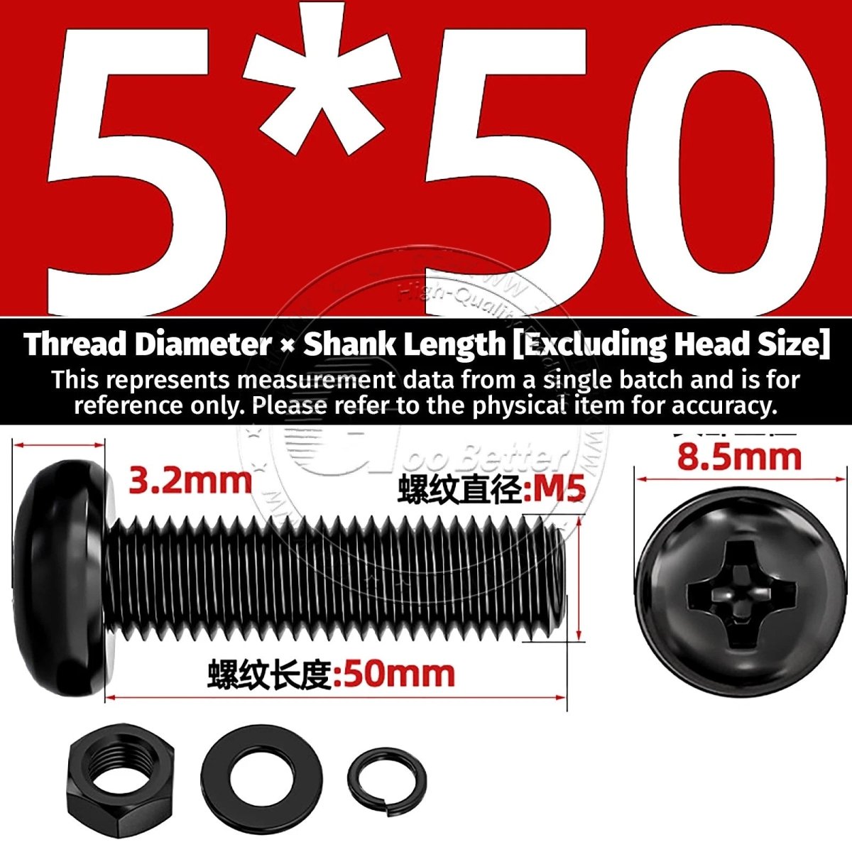 Black Phillips Pan Head Machine Screws with Washers — Metric M2 to M6 - HomeDIYer