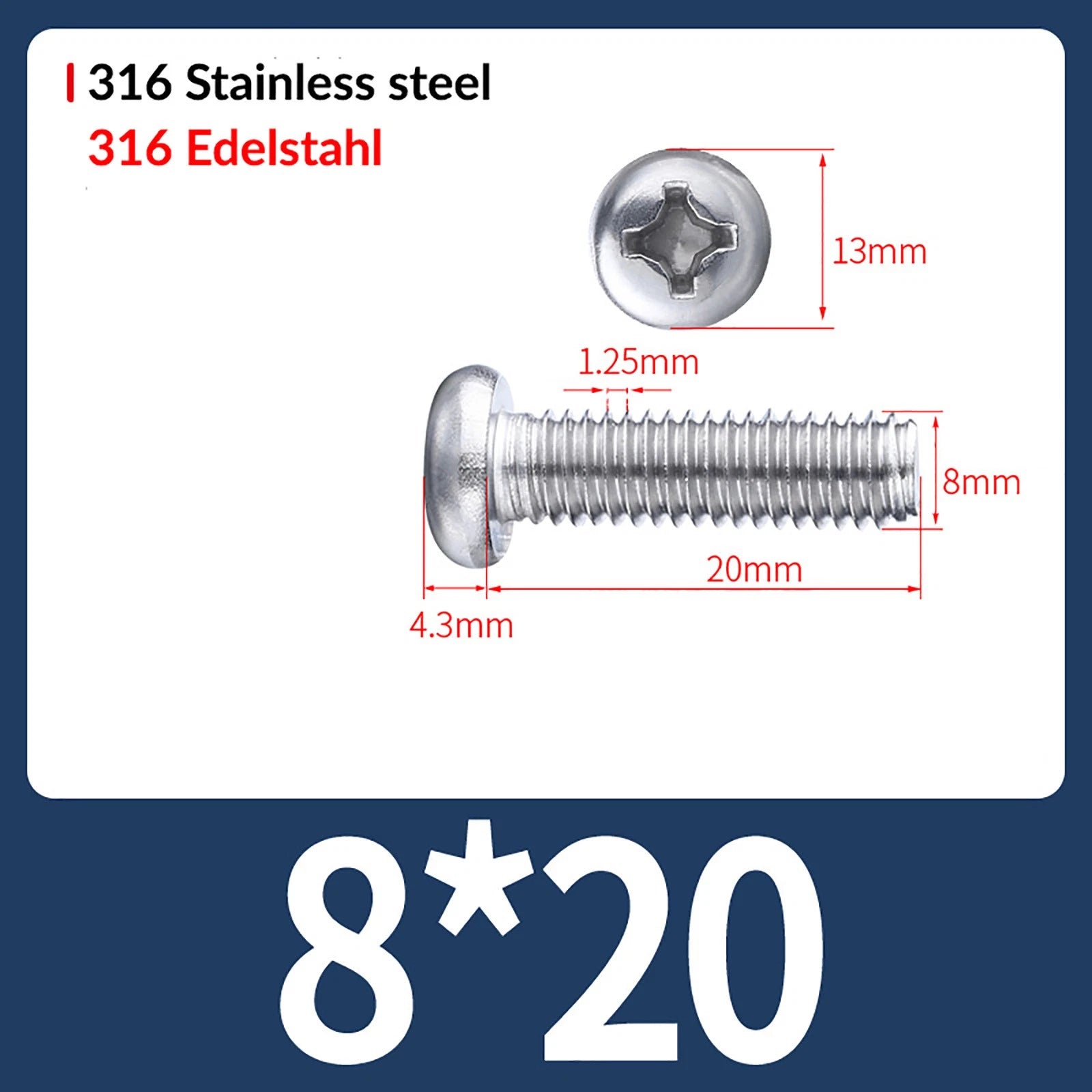 M2 M3 M4 M5 M6 M8 A4 Stainless Steel Phillips Pan Head Machine Screws – DIN 7985, Fully Threaded (4–80mm)