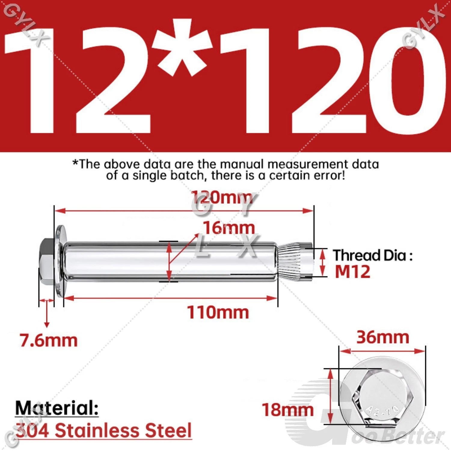 Expansion Anchor Bolts for Masonry — M6 to M16, Stainless Steel & Zinc-Coated