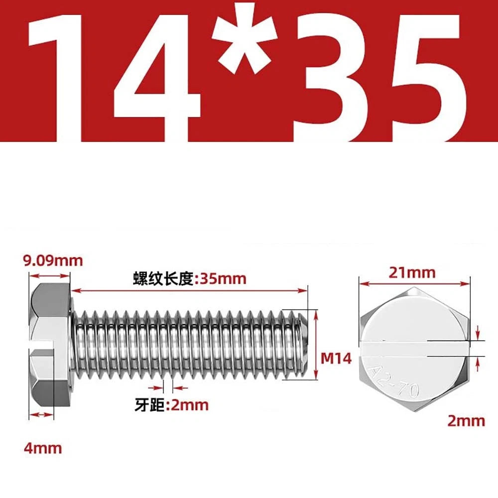 External Hex Slotted Machine Screws – A2 Stainless Steel, M4 to M16, Fully Threaded