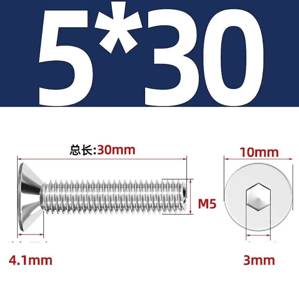 A4 Stainless Steel Countersunk Hex Socket Screws – Marine Grade, M2 to M16 (DIN 7991)