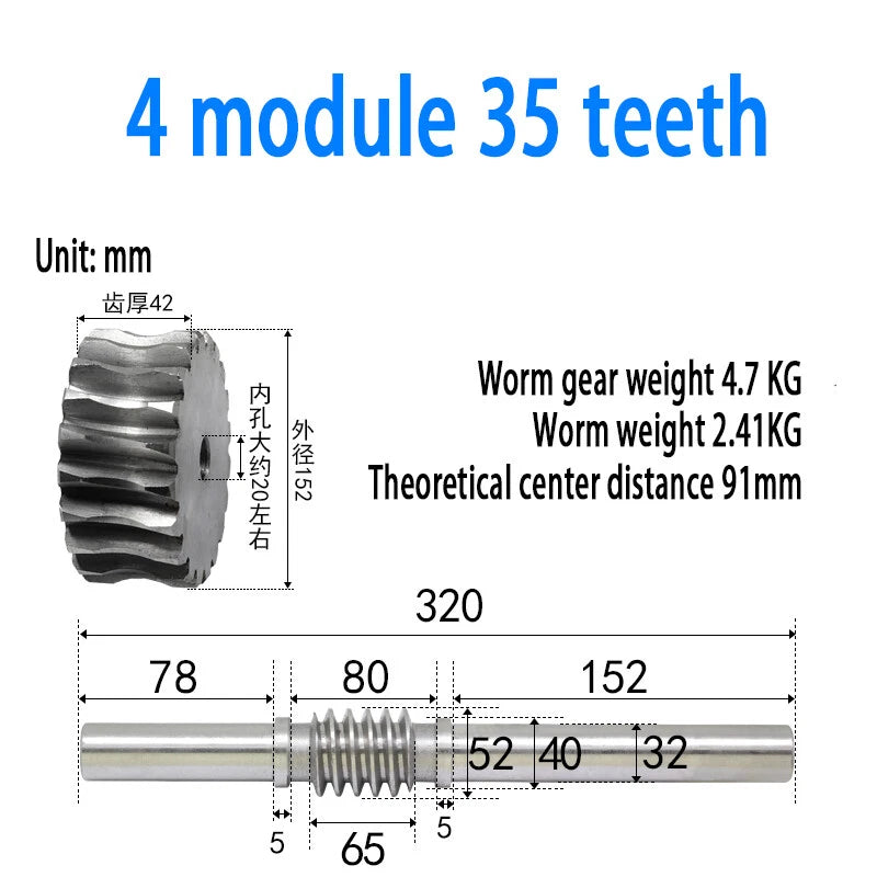 1/1.5/2/2.5/3/4 Module 15T to 100T Gear Steel Worm Wheel Gear & Worm Gear Shaft