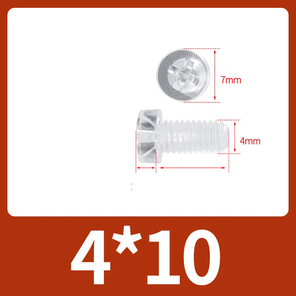 M2-M10 Clear Plastic Phillips Round/Pan Head Machine Screws Cross Screws Hex Nut