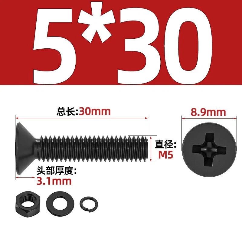 M2–M6 Phillips Countersunk Head Machine Screws with Nut and Washer | Carbon Steel Bolt Set - HomeDIYer