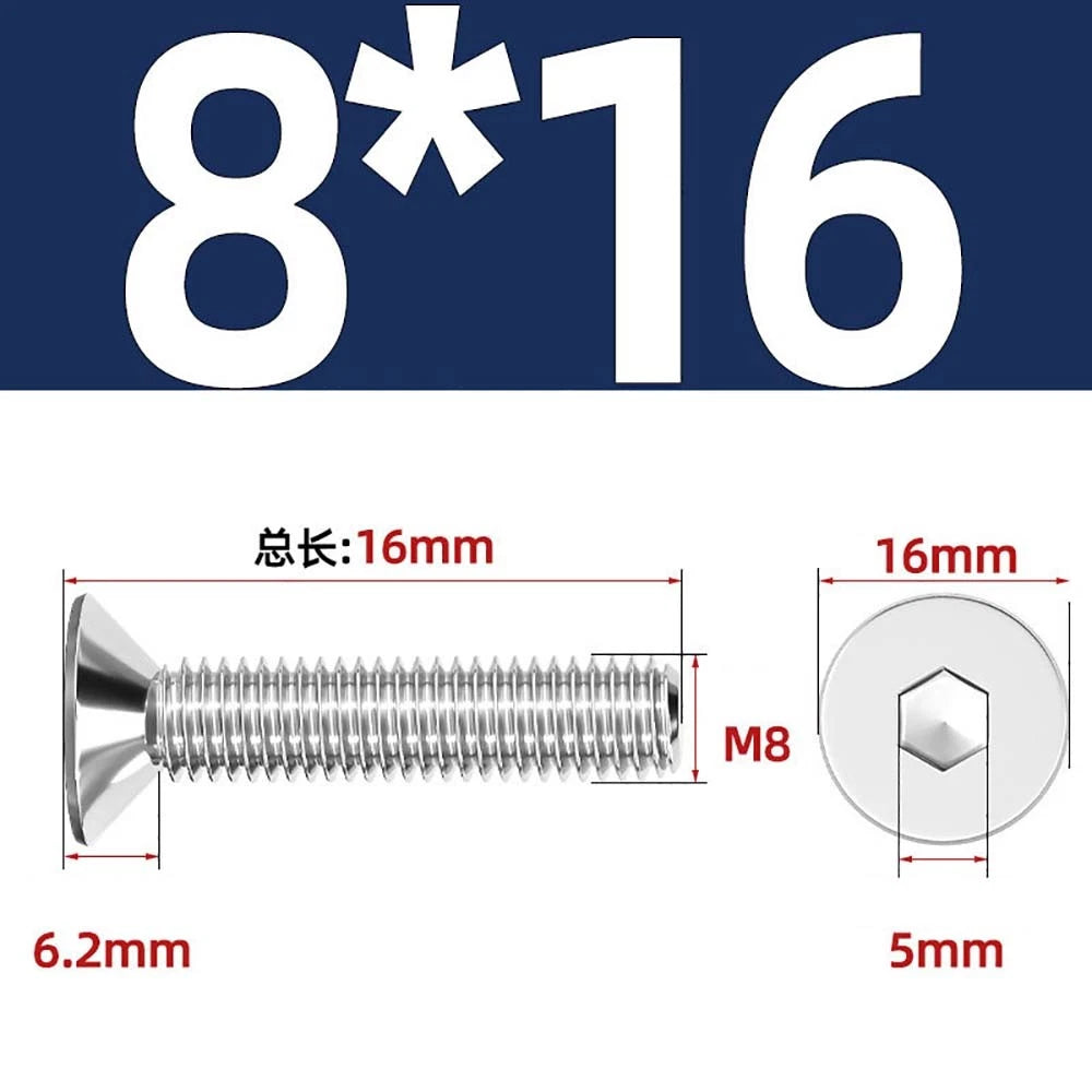 Countersunk Hex Socket Screws – A2 Stainless Steel, M2 to M16, DIN 7991, Fully Threaded