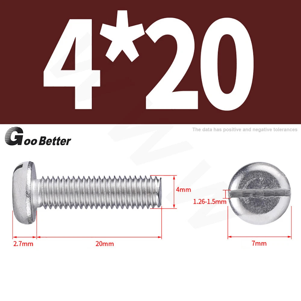 Slotted Pan Head Machine Screws – M1.6 to M4, A2 Stainless Steel, Fully Threaded, Lengths 3mm–60mm