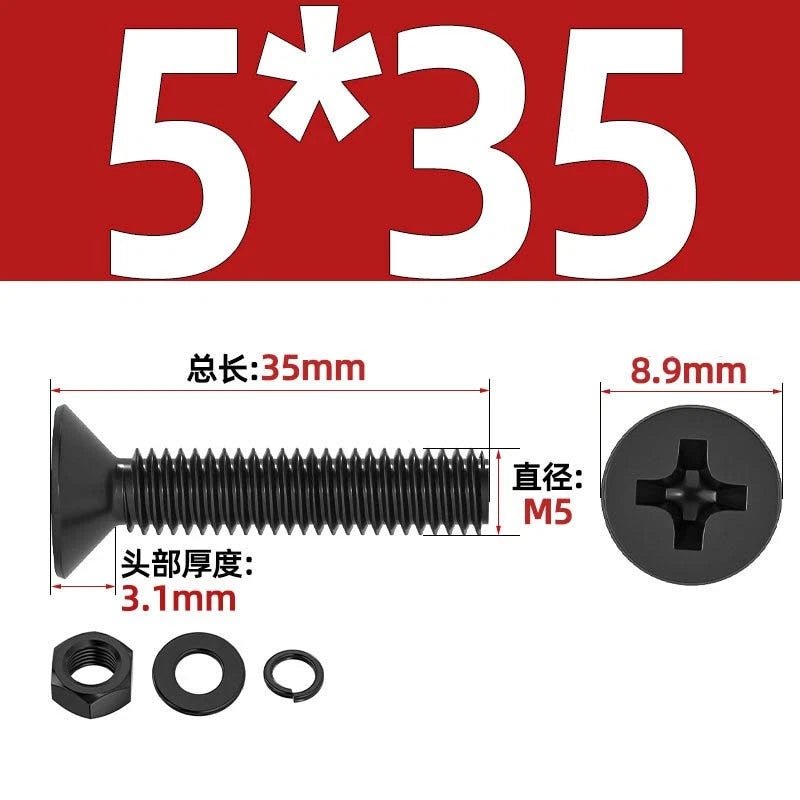 M2–M6 Phillips Countersunk Head Machine Screws with Nut and Washer | Carbon Steel Bolt Set - HomeDIYer