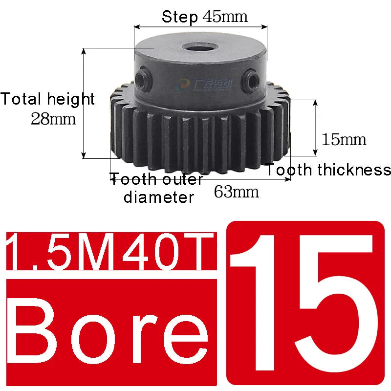 1.5Mod 45# Steel Spur Gears 10-150T Pinion Gear With Step Motor Gear Bore 5-25mm