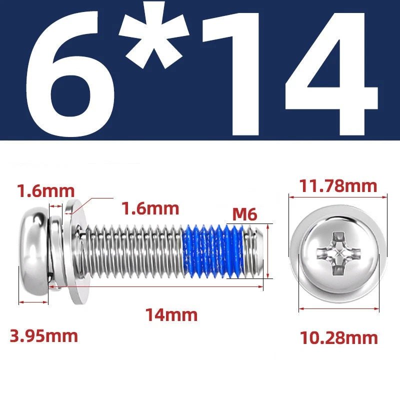 A2 Stainless Steel Phillips Pan Head Machine Screws with Flat & Spring Washers — M2 to M10 - HomeDIYer