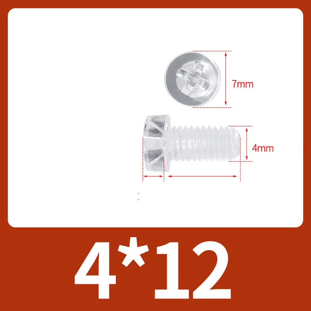M2-M10 Clear Plastic Phillips Round/Pan Head Machine Screws Cross Screws Hex Nut