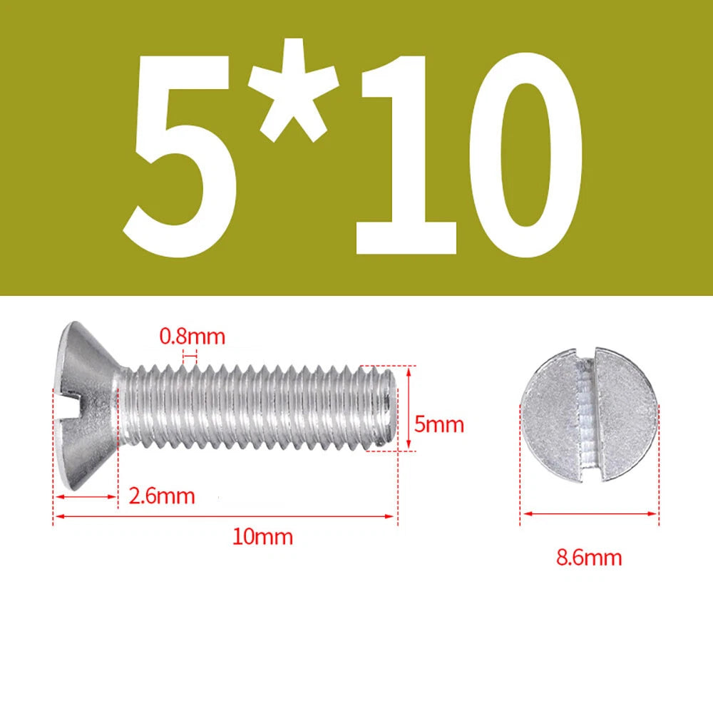 M1.6–M8 A2 Stainless Steel Flat Head Slotted Machine Screws | Countersunk Bolts