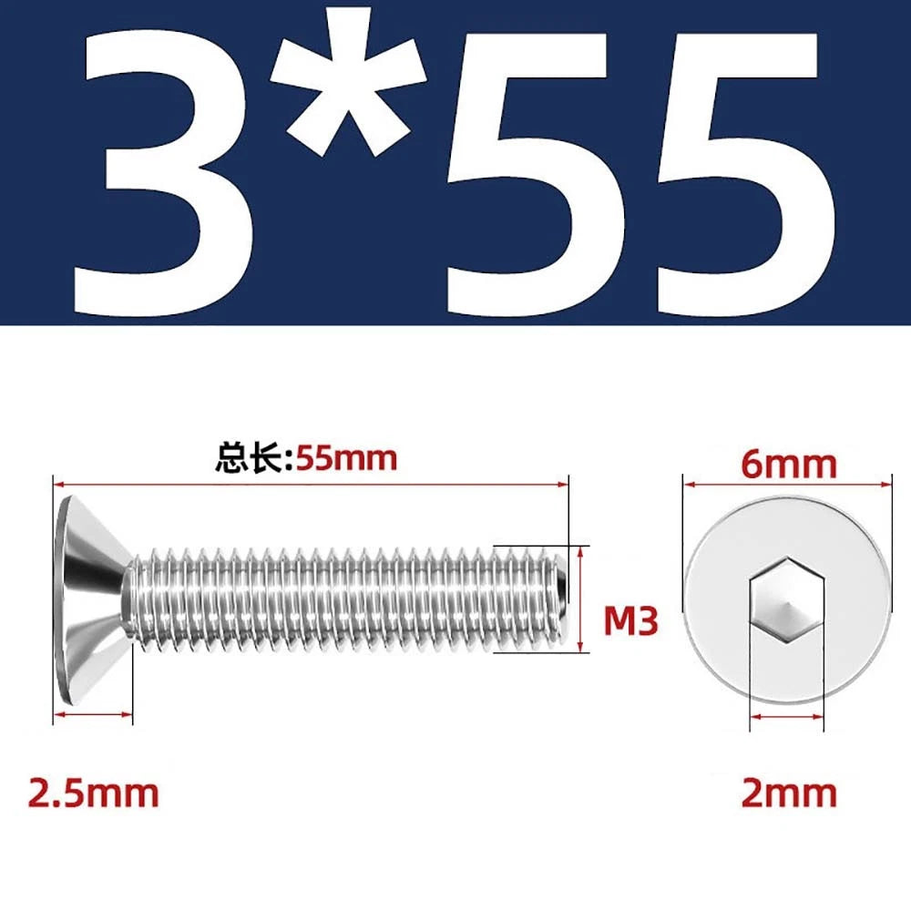 Countersunk Hex Socket Screws – A2 Stainless Steel, M2 to M16, DIN 7991, Fully Threaded