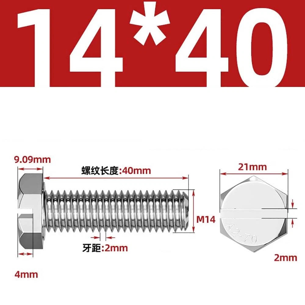 External Hex Slotted Machine Screws – A2 Stainless Steel, M4 to M16, Fully Threaded