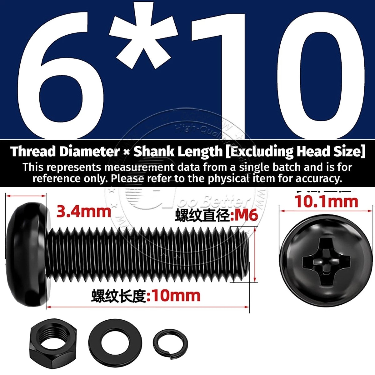 Black Phillips Pan Head Machine Screws with Washers — Metric M2 to M6 - HomeDIYer