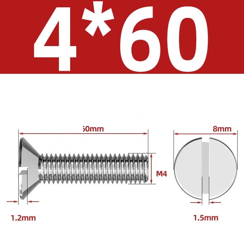 A2 Stainless Steel Slotted Countersunk Machine Screws — M1.6 to M10, Flat Head CSK Bolts - HomeDIYer