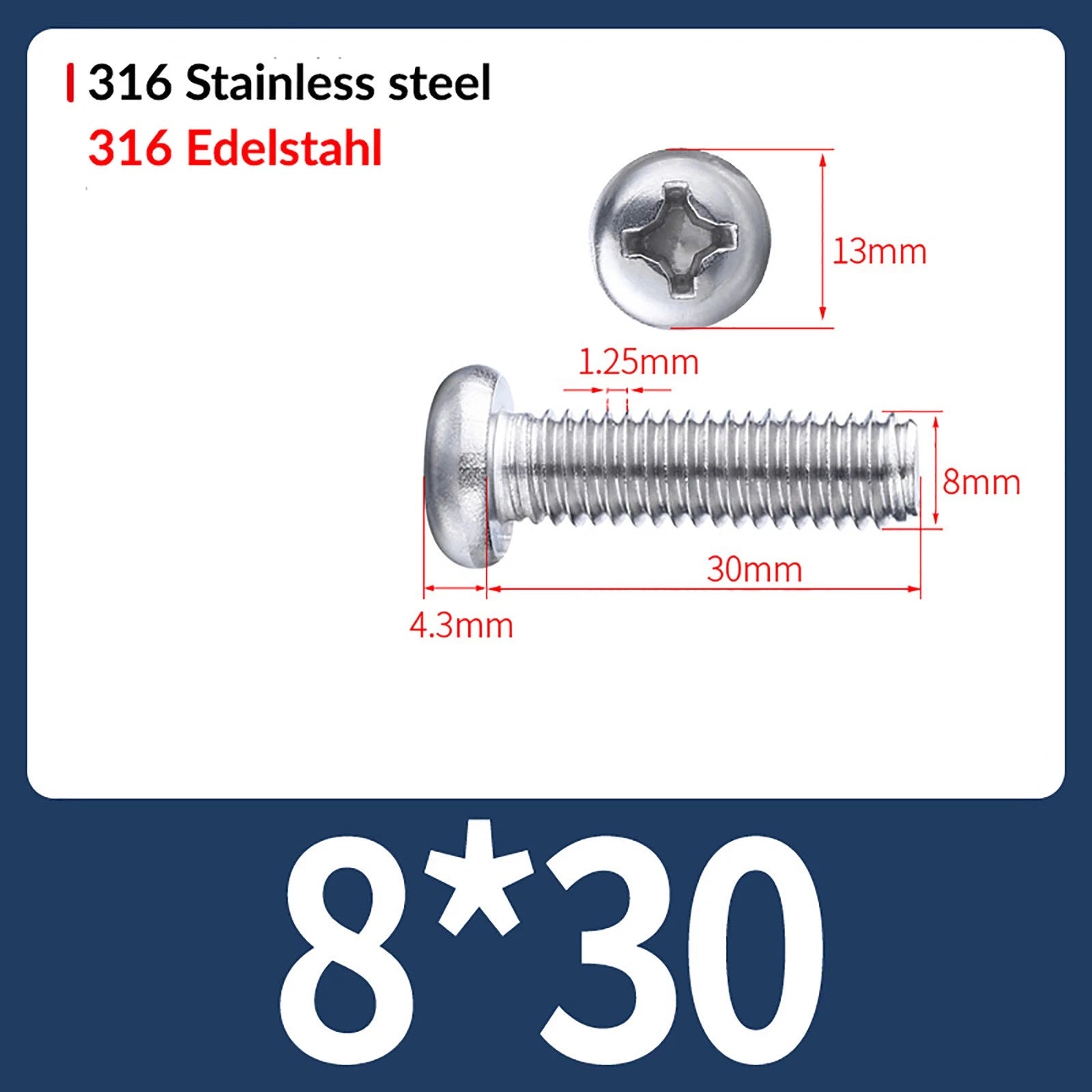 M2 M3 M4 M5 M6 M8 A4 Stainless Steel Phillips Pan Head Machine Screws – DIN 7985, Fully Threaded (4–80mm)