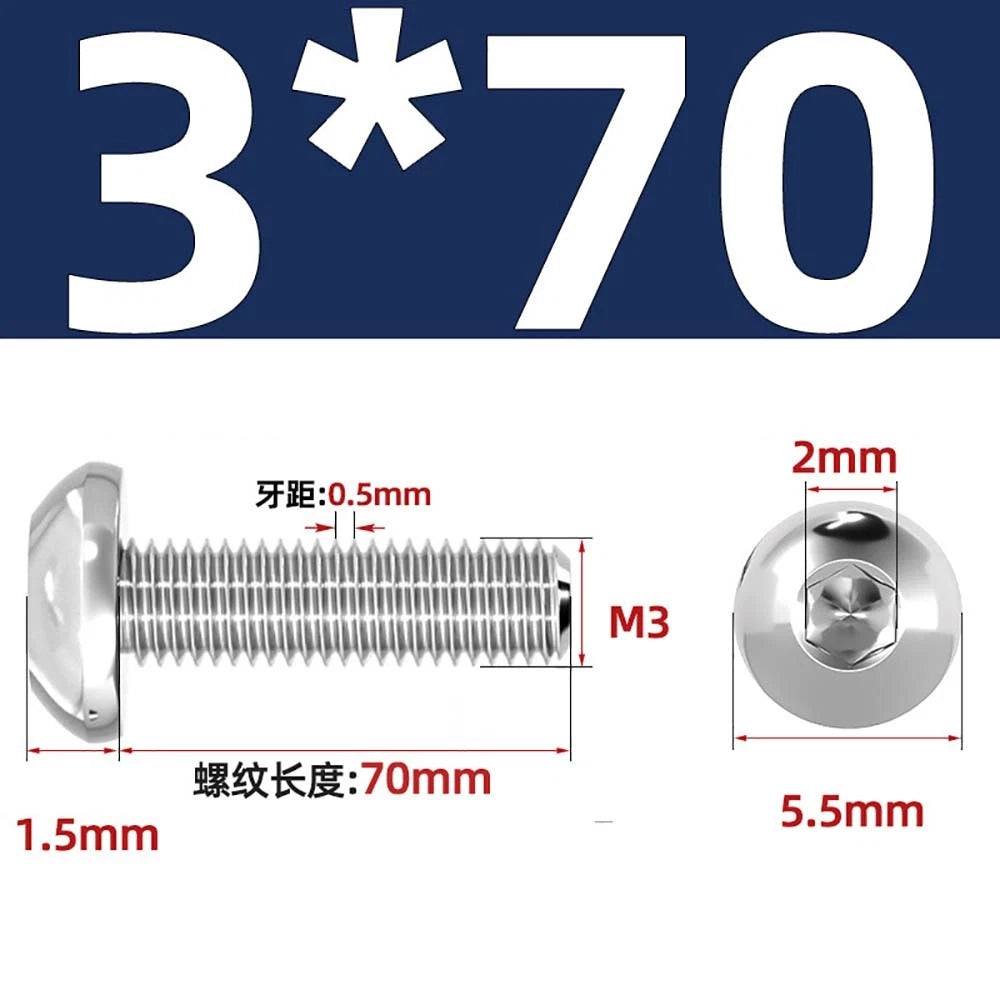 M1.6–M5 A2 Stainless Steel Button Head Socket Cap Screws – Round Pan Head, Hex Drive, Fully Threaded