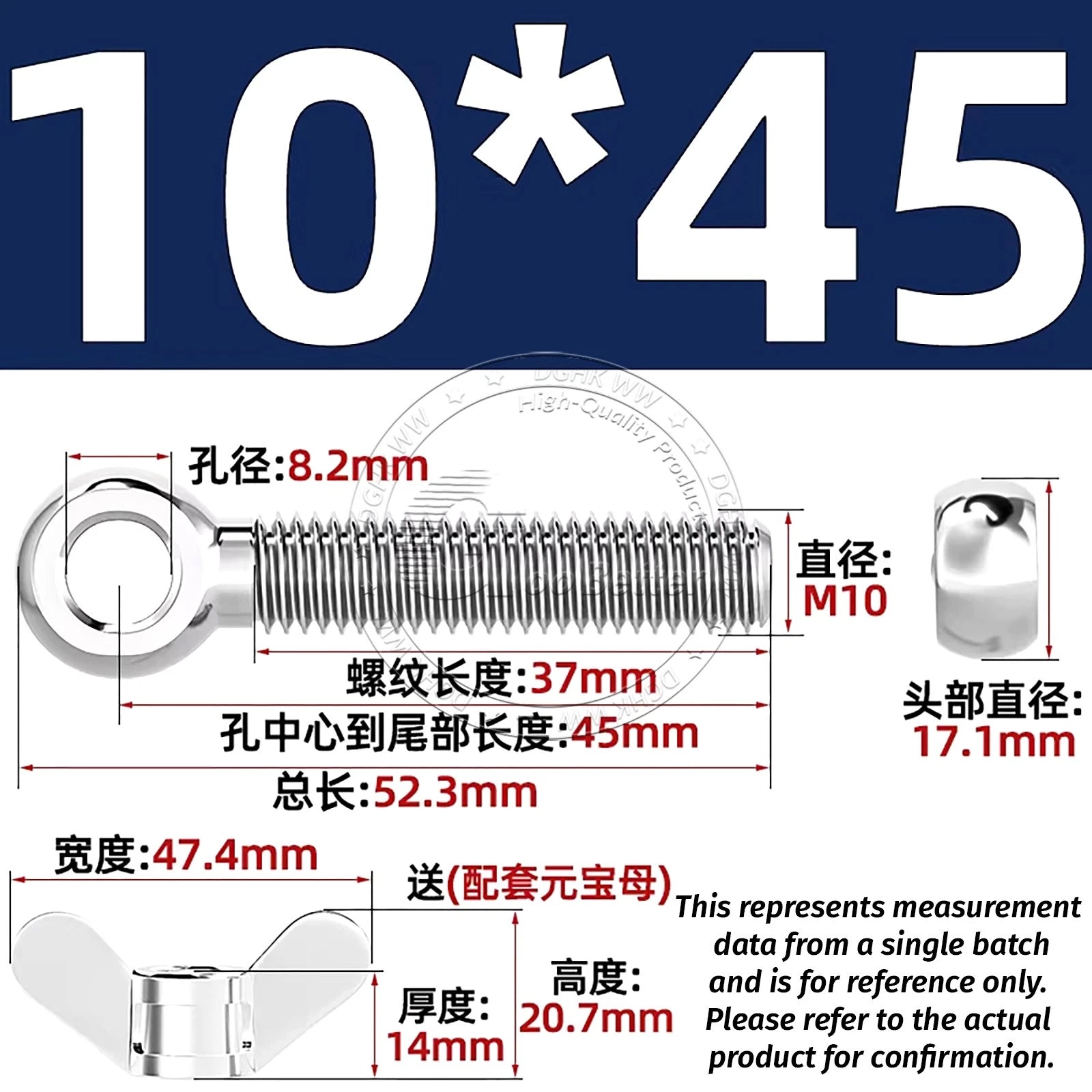 Eye Bolts with Nut — Forged Stainless Steel Threaded Ring Hanging Screws