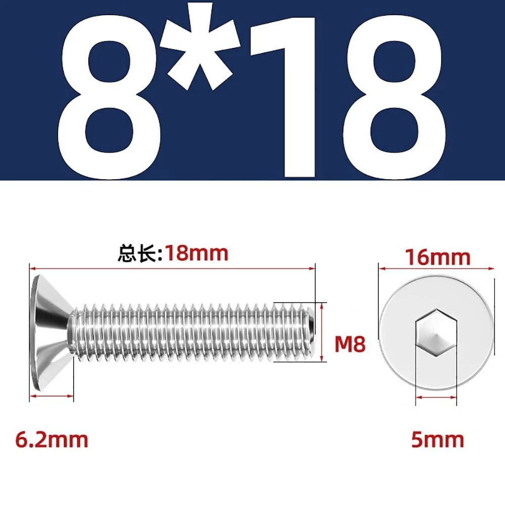 Countersunk Hex Socket Screws – A2 Stainless Steel, M2 to M16, DIN 7991, Fully Threaded