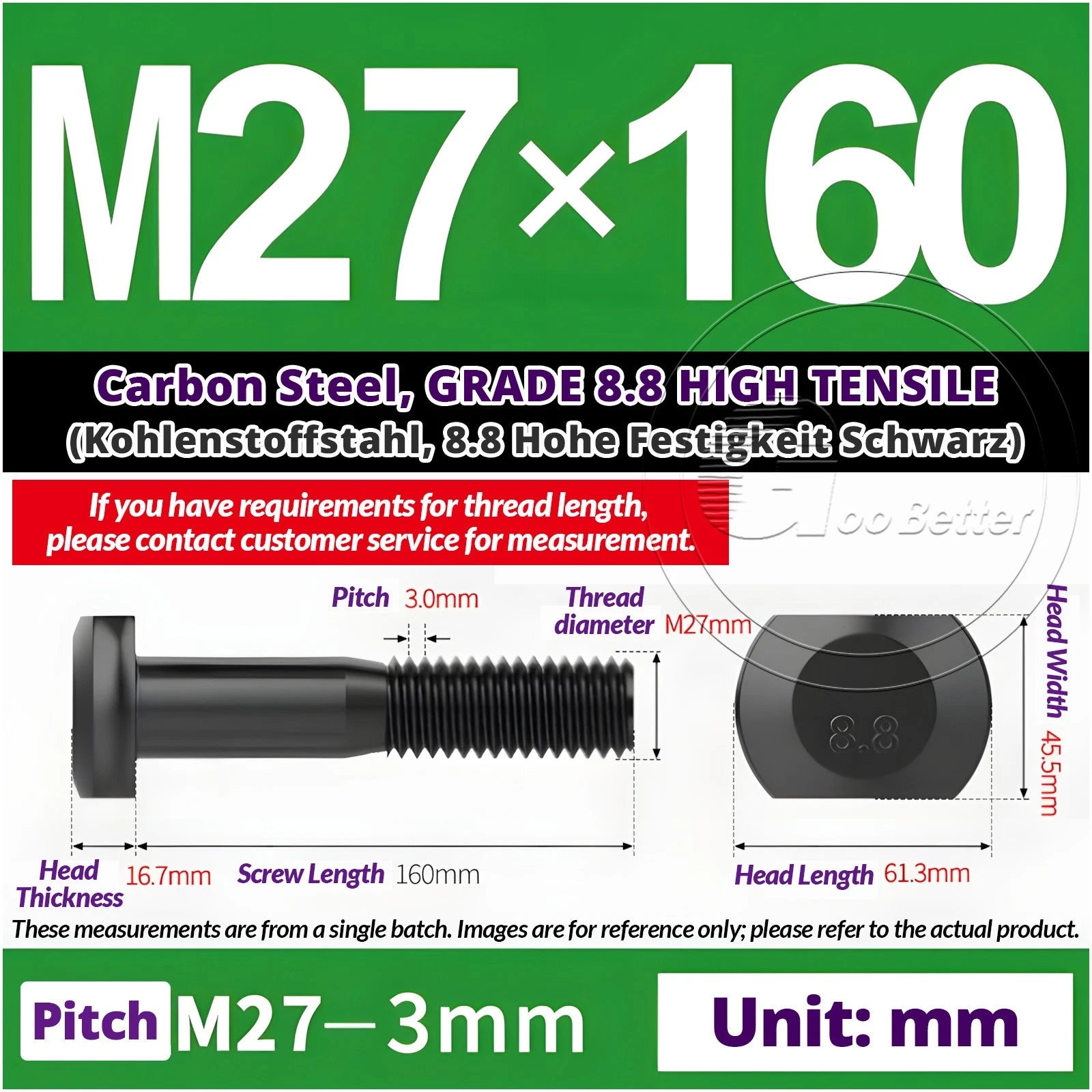 T-Slot Bolts M22 - M42 T Track Bolts 70mm to 500mm Long GRADE 8.8 HIGH TENSILE