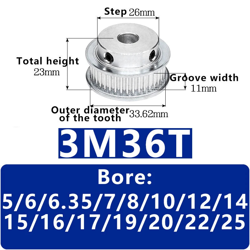 3M 20T~120T Synchronous Wheel Timing Belt Pulley With Step For 10 mm Width Belt