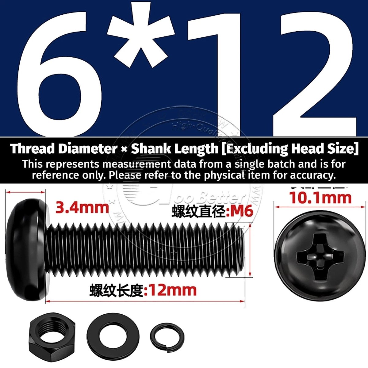 Black Phillips Pan Head Machine Screws with Washers — Metric M2 to M6 - HomeDIYer
