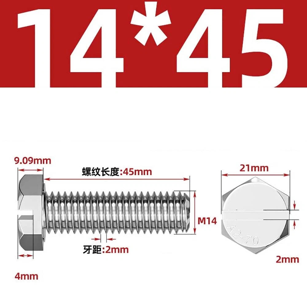 External Hex Slotted Machine Screws – A2 Stainless Steel, M4 to M16, Fully Threaded