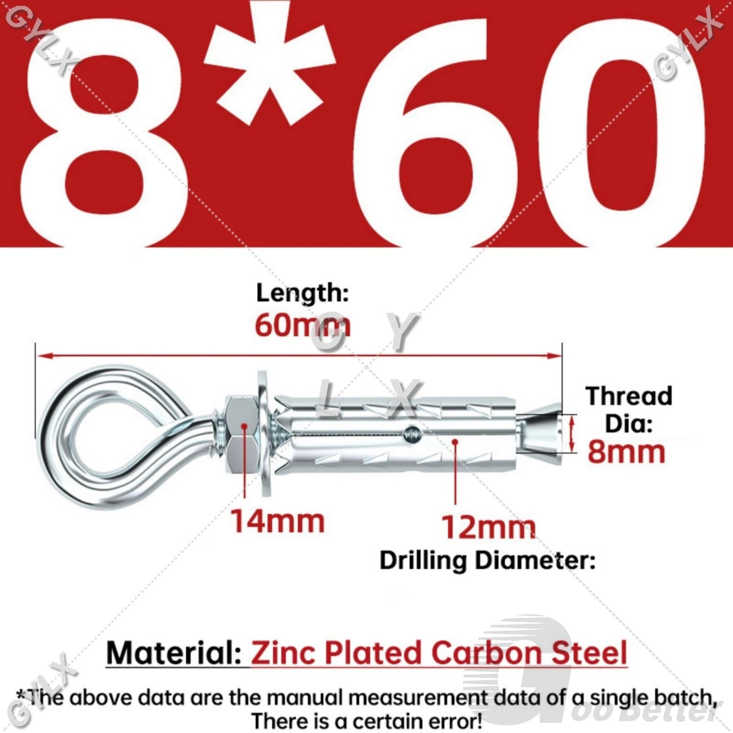 Galvanized Masonry Concrete Expansion Bolts — M6 M8 M10 M12 Wall Anchor Screws
