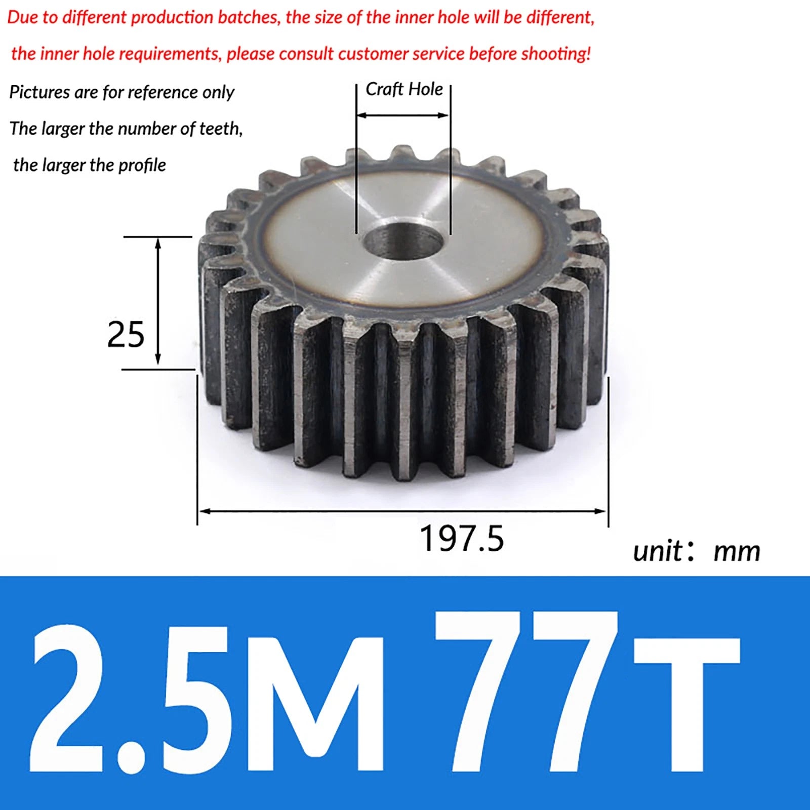 2.5 Mod 10T - 79T Spur Gear 45# Steel Pinion Gear Thickn 25MM Transmission Gear