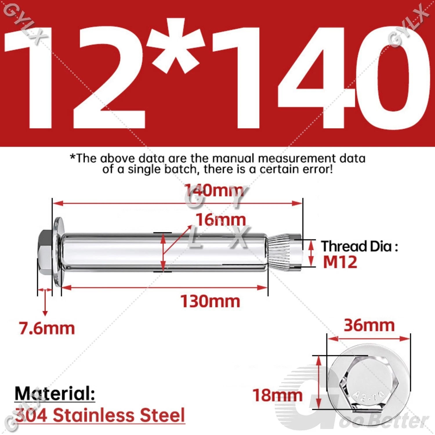 Expansion Anchor Bolts for Masonry — M6 to M16, Stainless Steel & Zinc-Coated