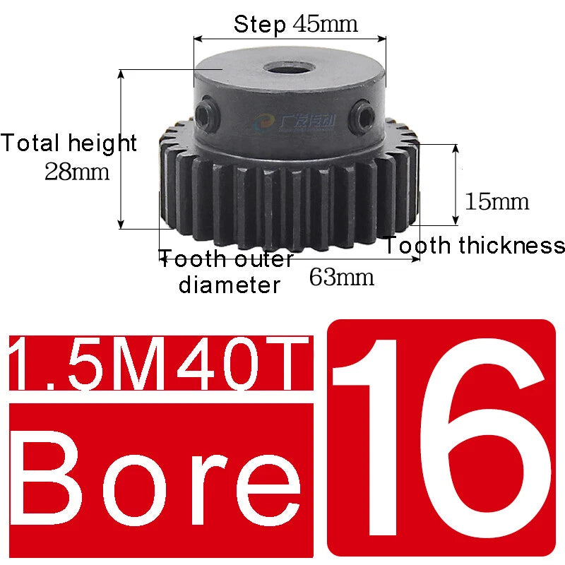1.5Mod 45# Steel Spur Gears 10-150T Pinion Gear With Step Motor Gear Bore 5-25mm
