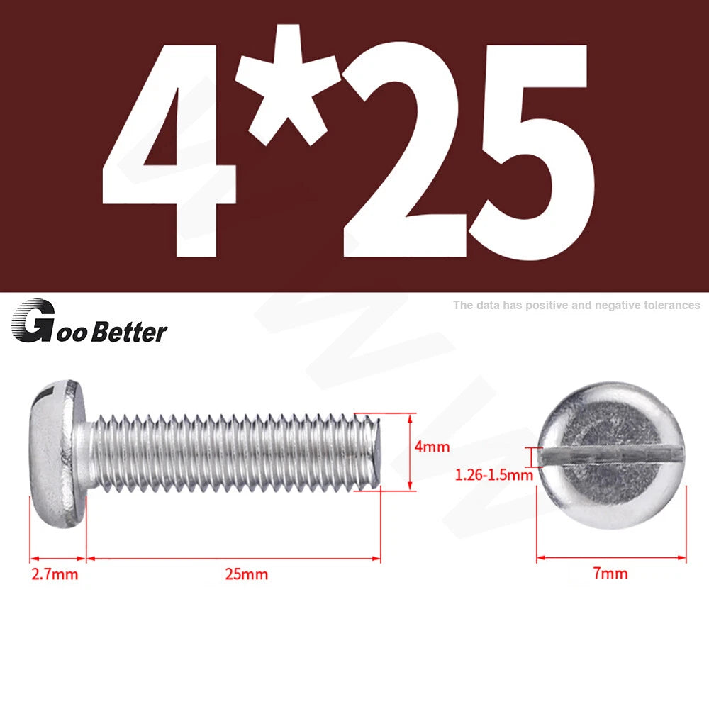 Slotted Pan Head Machine Screws – M1.6 to M4, A2 Stainless Steel, Fully Threaded, Lengths 3mm–60mm