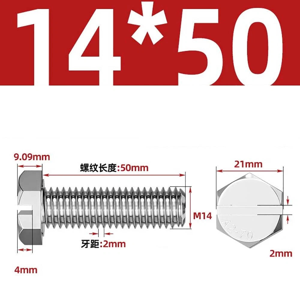External Hex Slotted Machine Screws – A2 Stainless Steel, M4 to M16, Fully Threaded