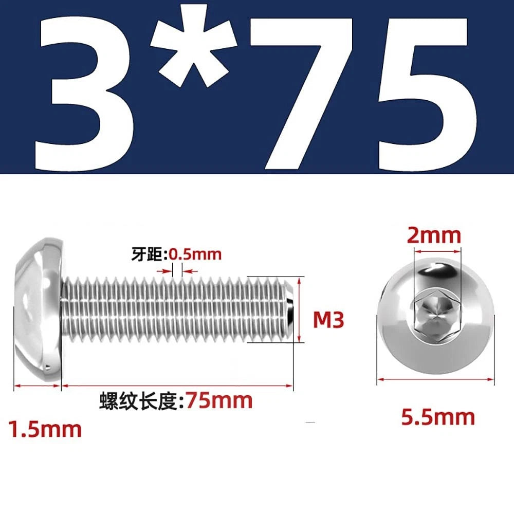 M1.6–M5 A2 Stainless Steel Button Head Socket Cap Screws – Round Pan Head, Hex Drive, Fully Threaded