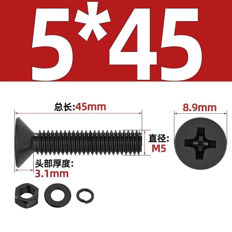 M2–M6 Phillips Countersunk Head Machine Screws with Nut and Washer | Carbon Steel Bolt Set - HomeDIYer